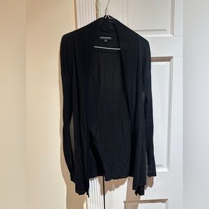 XS Black Express Flyaway Cardigan, Sheer-ish with Knit Sleeves